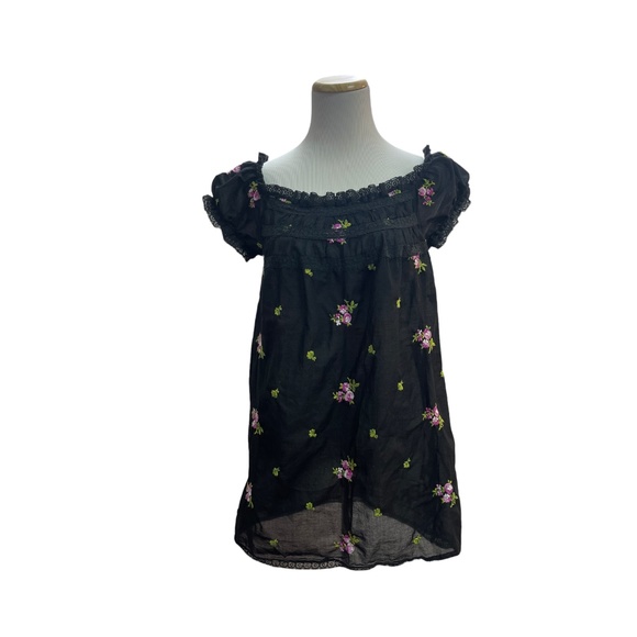 Anna Sui Off the shoulder lantern short sleeve floral top sz P - Picture 1 of 4